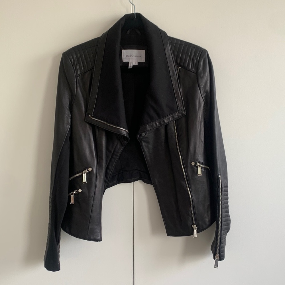 BCBG drape leather jacket size S
